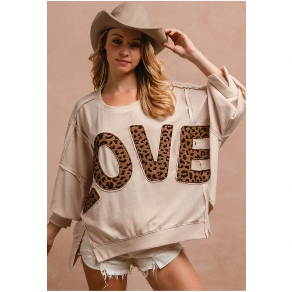 LOOK AT PILLING BiBi Cream Sweater with Leopard Print LOVE. OVERSIZED